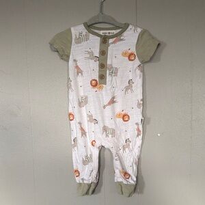 Charming Kids Footie with Safari Print - Olive and White